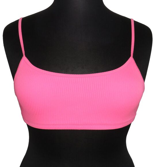 Halara Bright Pink Ribbed Padded Bikini Swim Top Size XL - Picture 2 of 7